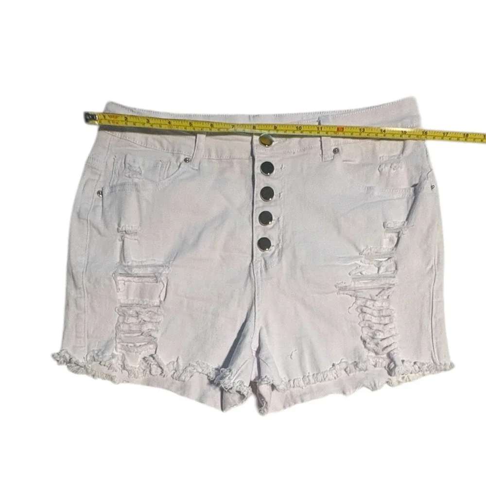 White High Waisted Distressed Button Fly Denim Short Size L Summer Grunge Casual